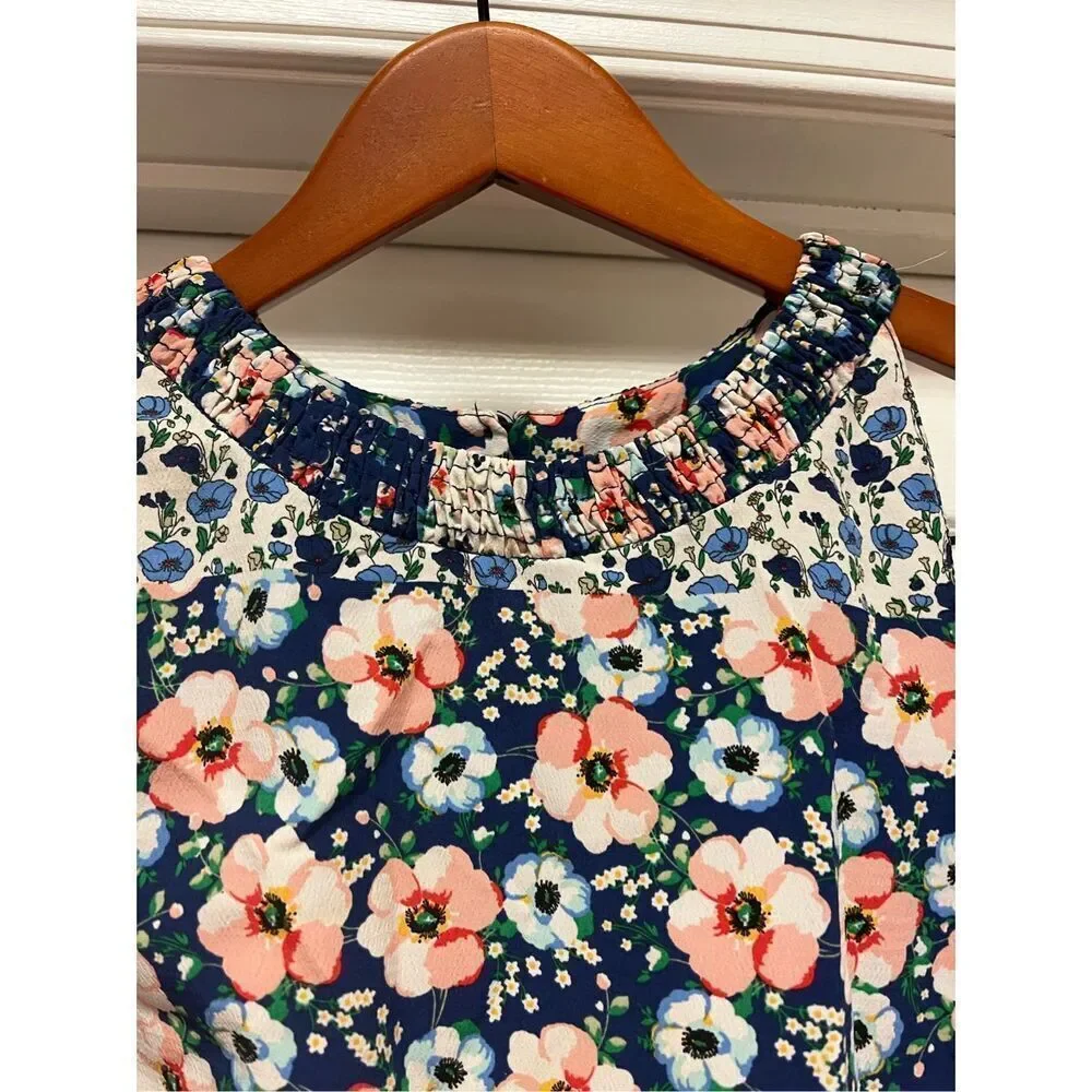 Zara Blue Floral Patchwork Cold Shoulder Boho Festival Dress sz XS EUC